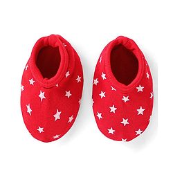 Babyhug 100% Cotton Cap Mittens & Booties Set Star Print - Red
