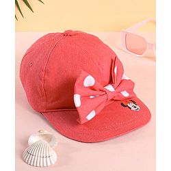 Babyhug Disney  Summer Cap With Minnie Mouse Graphics & Bow Applique - Red