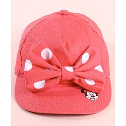 Babyhug Disney  Summer Cap With Minnie Mouse Graphics & Bow Applique - Red