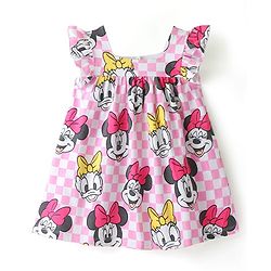 Babyhug Disney Cotton Jersey Knit Frill Sleeves Frock with Bloomer Minnie Mouse Print- Pink