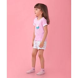 Babyhug Single Jersey Half Sleeves Shorts Night Suit Ice Cream Print - Pink