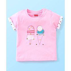 Babyhug Single Jersey Half Sleeves Shorts Night Suit Ice Cream Print - Pink