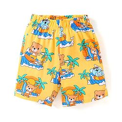 Babyhug Single Jersey Half Sleeves Shorts Night Suit Bear Print - Yellow