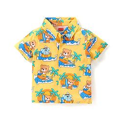 Babyhug Single Jersey Half Sleeves Shorts Night Suit Bear Print - Yellow
