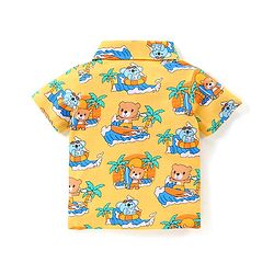 Babyhug Single Jersey Half Sleeves Shorts Night Suit Bear Print - Yellow
