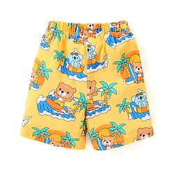 Babyhug Single Jersey Half Sleeves Shorts Night Suit Bear Print - Yellow