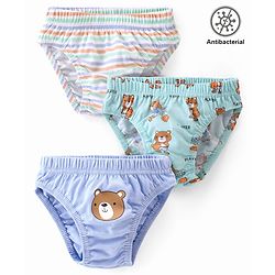 Babyhug 100% Cotton Antibacterial Briefs With Stripes & Bear Print Pack of 3 - Multicolour