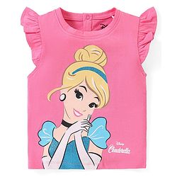 Babyhug Disney Cotton Frill Sleeves Top With Disney Princess Graphics - Pink