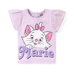 Babyhug Disney Cotton Top With Schiffli Sleeves Aristocats Marie Graphics - Lavender