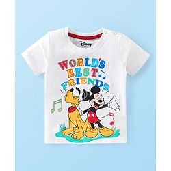 Babyhug Disney Cotton Knit Half Sleeves T-Shirt  with Mickey Mouse Graphics - White