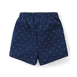 Babyhug Cotton Knit Half Sleeves Night Suit With Cat Print - Navy