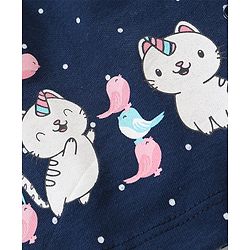 Babyhug Cotton Knit Half Sleeves Night Suit With Cat Print - Navy