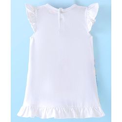Babyhug Cotton Flutter Sleeves Nighty With Unicorn And Rainbows Print - White