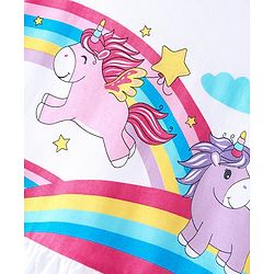 Babyhug Cotton Flutter Sleeves Nighty With Unicorn And Rainbows Print - White