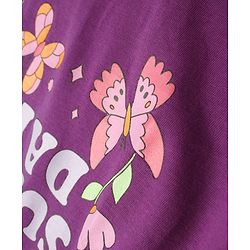 Babyhug Cotton Knit Flutter Sleeves Nighty With Floral Print - Purple