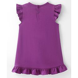 Babyhug Cotton Knit Flutter Sleeves Nighty With Floral Print - Purple
