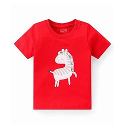 Babyhug Single Jersey Half Sleeves Shorts Night Suit Zebra Print - Red & Navy Blue