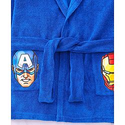 Babyhug Marvel Terry Knit Full Sleeves Hooded Bath Robe With  Pockets & Avengers Graphics - Blue