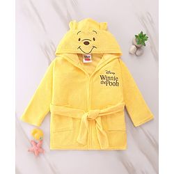 Babyhug Disney Hooded Bath Robe with Pockets & Winnie The Pooh Graphics - Yellow