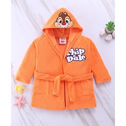 Babyhug Disney Terry Knit Hooded Full Sleeves Bath Robe With Pockets and Chip N Dale Graphics - Orange