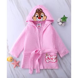 Babyhug Disney Terry Knit Hooded Full Sleeves Bath Robe With Pockets and Chip N Dale Graphics - Pink