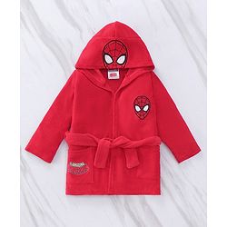 Babyhug Marvel  Terry Knit Hooded Full Sleeves Bath Robe With Pockets and Spider-Man Graphics - Red