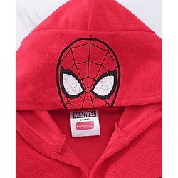 Babyhug Marvel  Terry Knit Hooded Full Sleeves Bath Robe With Pockets and Spider-Man Graphics - Red