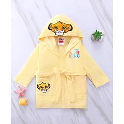 Babyhug Disney Terry Knit Hooded Bath Robe With Pockets & Lion King Graphics - Yellow