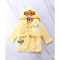 Babyhug Disney Terry Knit Hooded Bath Robe With Pockets & Lion King Graphics - Yellow