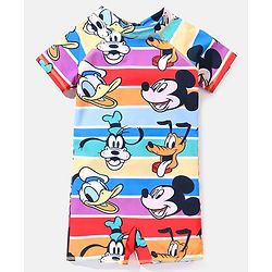 Babyhug Disney Half Sleeves Legged Swimsuit with Mickey Mouse Print - Multicolour
