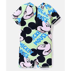 Babyhug Disney Raglan Sleeves Legged Swimsuit With Mickey Mouse Graphics - Green