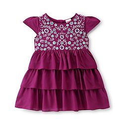 Babyhug Rayon Woven Cap Sleeves Layered Frock with Floral Embroidery - Wine