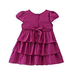 Babyhug Rayon Woven Cap Sleeves Layered Frock with Floral Embroidery - Wine