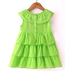 Babyhug Cotton Sleeveless Layered Textured Frock with Frill Detailing - Lime Green