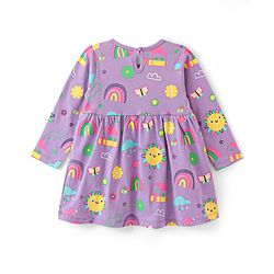 Babyhug Cotton Jersey Knit Full Sleeves Sunshine & Floral Printed Frock with Bloomer - Lavender