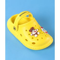 Cute Walk by Babyhug Clogs With Backstrap Closure Teddy & Rocket Applique -  Yellow