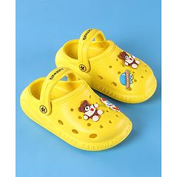 Cute Walk by Babyhug Clogs With Backstrap Closure Teddy & Rocket Applique -  Yellow
