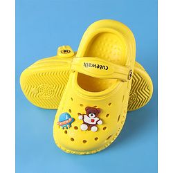Cute Walk by Babyhug Clogs With Backstrap Closure Teddy & Rocket Applique -  Yellow