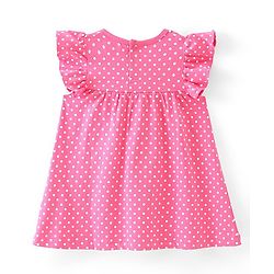 Babyhug Cotton Jersey Knit Frill Sleeves  Frock with Bloomer Polka Dots & Butterfly Print   - Pink