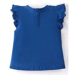 Babyhug Disney Cotton Knit Frill Sleeves Top With Minnie Mouse Print & Sequin Detailing - Blue