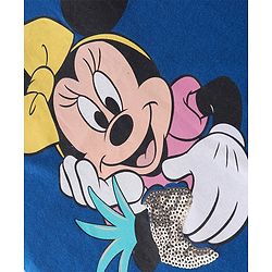 Babyhug Disney Cotton Knit Frill Sleeves Top With Minnie Mouse Print & Sequin Detailing - Blue