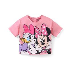 Babyhug Disney Cotton Knit Half Sleeves Oversize T-Shirt with Minnie Mouse Graphics and Sequins Detailing- Pink