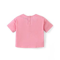 Babyhug Disney Cotton Knit Half Sleeves Oversize T-Shirt with Minnie Mouse Graphics and Sequins Detailing- Pink