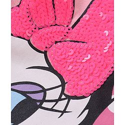 Babyhug Disney Cotton Knit Half Sleeves Oversize T-Shirt with Minnie Mouse Graphics and Sequins Detailing- Pink