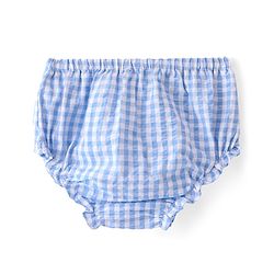 Babyhug Cotton Woven Half Sleeves Checks Frock with Bloomer & Headband Floral Embroidery - Blue