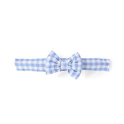 Babyhug Cotton Woven Half Sleeves Checks Frock with Bloomer & Headband Floral Embroidery - Blue
