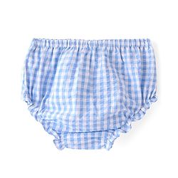 Babyhug Cotton Woven Half Sleeves Checks Frock with Bloomer & Headband Floral Embroidery - Blue