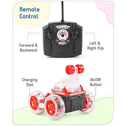 Babyhug Remote Control 360 Degree Twisting Stunt Red Car| 1:24 Scale Rechargeable Car with Lights| Gifting Car for 4 years + Kids| BIS Certified
