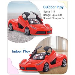 Babyhug Remote Control 1:16 Scale Openable Door Battery Operated Red Racing Car| USB-Cable Rechargeable Sports Car| High Speed Car with Long Lasting Battery and Bright LED Lights| BIS Certified| 3 Years+