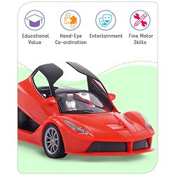 Babyhug Remote Control 1:16 Scale Openable Door Battery Operated Red Racing Car| USB-Cable Rechargeable Sports Car| High Speed Car with Long Lasting Battery and Bright LED Lights| BIS Certified| 3 Years+